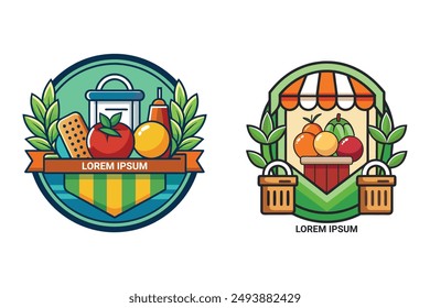 Vibrant grocery store logo. Customizable design for any food business. High-quality for print and digital.