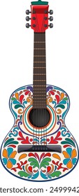 Guitarra vibrante con patrones tradicionales mexicanos