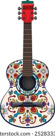Vibrant guitar with traditional Mexican patterns