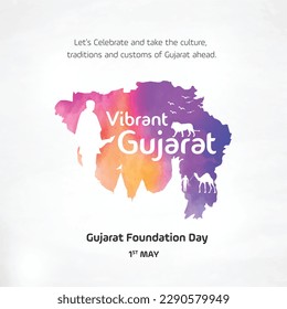 Vibrant Gujarat, Gujarat Foundation Day Celebrations,  Gujarat Sthapana Day, Gujarat Famous Icons, 1st May, Social Media Post Template 
