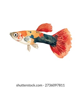 Ilustração vetorial de peixe guppy vibrante. Ideal para marcas de lojas de animais, conteúdo de hobby de aquário ou gráficos educacionais. Arte colorida de peixes tropicais.