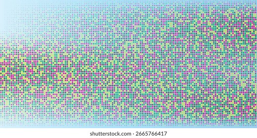 Patrón vibrante de punto semitono con círculos multicolores en tonos rosa, verde, amarillo y azul sobre un fondo degradado azul claro, Eps 10