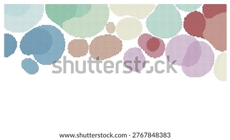 A vibrant halftone dots pattern featuring various colorful shapes and sizes, creating a visually appealing design on a clean white background, perfect for backgrounds or textures.