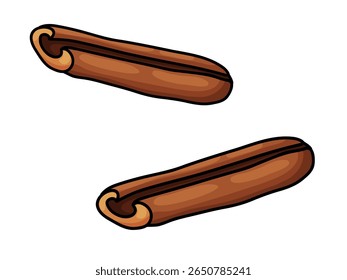 Vibrant mão desenhada doodle ilustração com dois palitos de canela aromáticos. Arte digital encantadora perfeita para designs culinários, blogs de receitas, empacotamento de especiarias e alimentos, e conteúdo relacionado ao banco