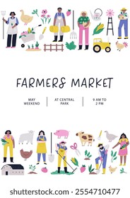 Vibrant hand drawn farmers market poster. Vector banner, templates for agricultural fair, agricultural festival
