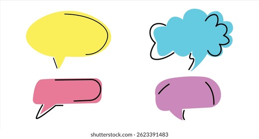 Vibrant Hand Drawn Speech Bubbles Vector Collection - Four Unique Colors and Shapes