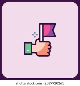 Vibrant Hand Holding Flag Icon Graphic Design