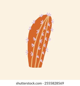 Vibrant hand-drawn cactus with abstract patterns and muted colors. Vector hand drawn illustration in freehand style