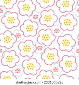 Vibrant hand-drawn floral pattern: charming, whimsical, and perfect for artistic designs and cute backgrounds
