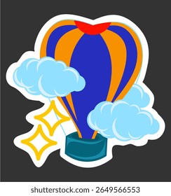 A vibrant hand-drawn hot air balloon floating among soft clouds and sparkling stars, symbolizing freedom, adventure, and new opportunities. Ideal for travel themes, exploration concepts, or uplifting