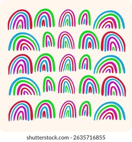 Vibrant Hand-Drawn Rainbow Arches Pattern - Playful Doodle Background