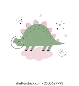 Vibrant Hand-Drawn Vector Cartoon Cosmonaut Dinosaur Illustrations