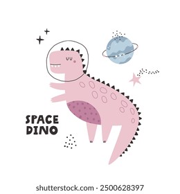 Vibrant Hand-Drawn Vector Cartoon Cosmonaut Dinosaur Illustrations