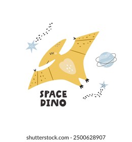 Vibrant Hand-Drawn Vector Cartoon Cosmonaut Dinosaur Illustrations