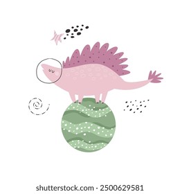 Vibrant Hand-Drawn Vector Cartoon Cosmonaut Dinosaur Illustrations