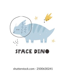 Vibrant Hand-Drawn Vector Cartoon Cosmonaut Dinosaur Illustrations