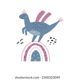 Vibrantes Ilustraciones de dinosaurio de dibujos animados de Vector dibujados a mano. Diseño moderno para el vivero, Carrito de saludo, impresión de la ropa, arte del marco
