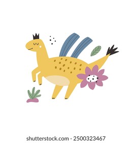 Vibrant Hand-Drawn Vector Cartoon Dinosaur Illustrations. Modern Design for Nursery, Greeting Cart, Apparel Print, Frame Art