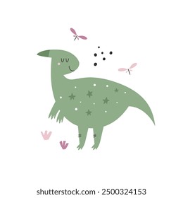 Vibrant Hand-Drawn Vector Cartoon Dinosaur Illustrations. Modern Design for Nursery, Greeting Cart, Apparel Print, Frame Art