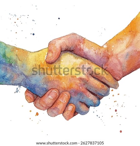 Vibrant handshake symbolizing unity, diversity, and cooperation. Perfect for business, teamwork, equality, and social projects. Artistic and inspiring illustration on white.
