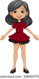 A vibrant and happy girl cartoon character standing with a smile