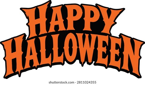 A vibrant Happy Halloween typography design, featuring classic orange and black text with a playful, slightly eerie style, perfect for the holiday. Ideal for party invitations, event promotions, and seasonal social media content for October.