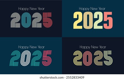 Un vibrante diseño Feliz Año Nuevo 2025 con Elementos de decoración planos y contrastantes con Formas audaces y colores llamativos. Simplista pero dinámica, la Plantilla combina tipografía moderna.