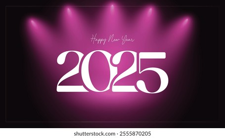 Vibrant Happy New Year 2025 banner in midnight hues