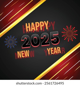 A vibrant Happy New Year 2025 poster featuring fireworks, colorful confetti, and bold, festive lettering. The background radiates joy, excitement, and a sense of fresh beginnings.