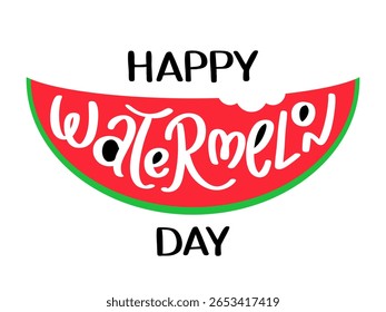 A vibrant Happy Watermelon Day design featuring a cheerful watermelon slice with bold typography, perfect for summer celebrations and festive designs. Vector illustration