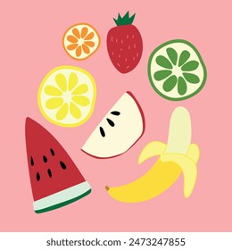Vibrant Harvest: Artistic Fruit Ensemble. Vector Illustration EPS10