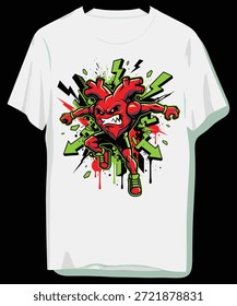 Lebendige Herzfigur auf dynamisch weißem T-Shirt-Design