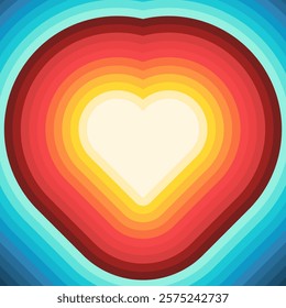 Vibrant heart illustration with glowing warm-to-cool concentric layers in red, yellow, and blue tones. Vector illustration.