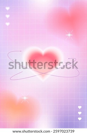 Vibrant Heart Orbiting in a Dreamy Pink and Purple Grid