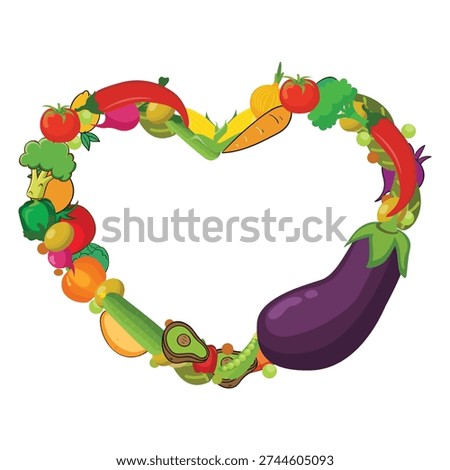 A vibrant heart shape composed entirely of colorful fruits and vegetables.
