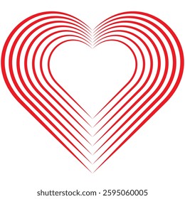 Vibrant heart shape created from multiple red outlines nested within each other, diminishing in size towards the center. The crisp red lines stand out against isolated background.