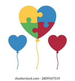 Vibrant heart shaped balloons with puzzle pieces heart symbolizing love unity