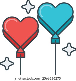 Vibrant heart-shaped balloons in red and blue, symbolizing love and celebration. Perfect for Valentine's Day, anniversaries, and romantic occasions. Bright and cheerful design