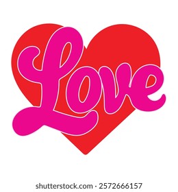 A vibrant heart-shaped design declares "Love" in bold pink letters