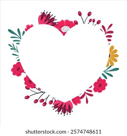 Vibrant heart-shaped floral wreath, ideal for wedding invitations, Valentine's Day cards, and romantic projects. A colorful and elegant design to elevate any love-themed creative work.