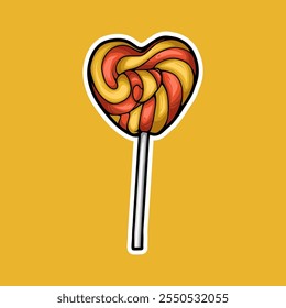 Vibrant Heart-Shaped Lollipop With Red and Yellow Swirls
