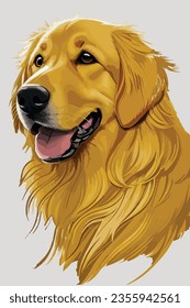 Vibrante y reconfortante ilustración vectorial Golden Retriever, bellamente aislada en un fondo blanco. Perfecto para los amantes de los perros y los proyectos temáticos.