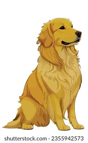 Vibrante y reconfortante ilustración vectorial Golden Retriever, bellamente aislada en un fondo blanco. Perfecto para los amantes de los perros y los proyectos temáticos.