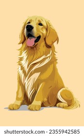 Vibrant and heartwarming Golden Retriever vector illustration, beautifully isolated on a white background. Perfect for dog lovers and pet-themed projects.