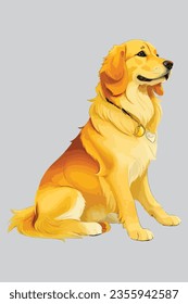 Vibrante y reconfortante ilustración vectorial Golden Retriever, bellamente aislada en un fondo blanco. Perfecto para los amantes de los perros y los proyectos temáticos.