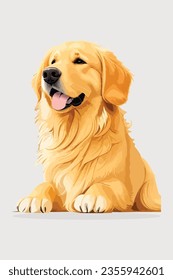 Vibrante y reconfortante ilustración vectorial Golden Retriever, bellamente aislada en un fondo blanco. Perfecto para los amantes de los perros y los proyectos temáticos.