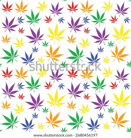 Vibrant hemp leaf seamless pattern in full color on clean white background for design projects