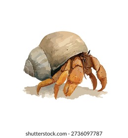 Vibrant hermit crab vector illustration for marine life projects, beach-themed designs, or educational content. Isolated on white.