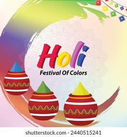 
A vibrant Holi banner perfect for social media posts, featuring colorful powdered dyes flying through the air against a bright blue sky background, evoking the joy and energy of the festival.