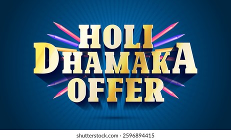 Vibrant Holi Dhamaka Sale Offer Banner Design with Color Splash, Biggest Festival Discount, Special Deals, Festive Shopping Promotion, Bright Holi Theme for Ads, Flyers, and Social Media.